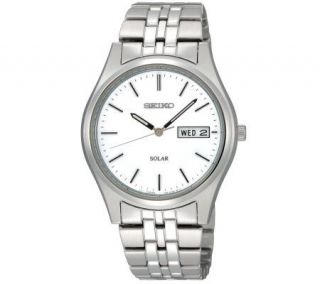 Seiko Mens Silvertone Stainless Steel Watch with White Dial