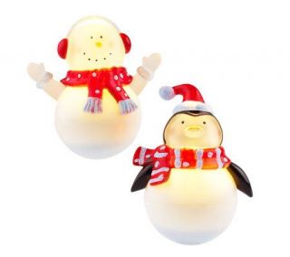 Set of 2 5 LED Rolly Polly Holiday Friends by Roman   H192979