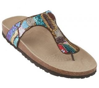 White Mountain Jeweled Thong Sandals on Footbed Bottom —