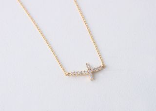  Tiny Gold Sideways Cross Necklace Silver Side Cross Necklace