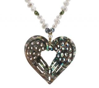 Lee Sands Abalone Heart & Cultured Pearl Necklace —