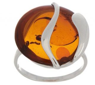 Artisan Crafted Sterling Baltic Amber Overlay Round Ring —