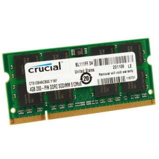 Crucial 4GB DDR2 PC2 6400S 800MHz SO DIMM 200 Pin Laptop Memory RAM