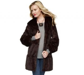 Dennis Basso Faux Fur Leopard Tiered Coat with Hood —