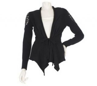 Motto Tie Front Cardigan with Lace Shoulder Detail —