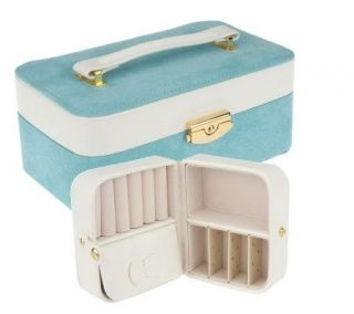 Faux Suede Compact Jewelry Travel Case w/ Removable Box —