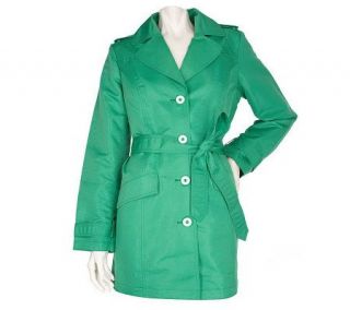 Dennis Basso Water Resistant Trench Coat w/ Removable Belt & Button 