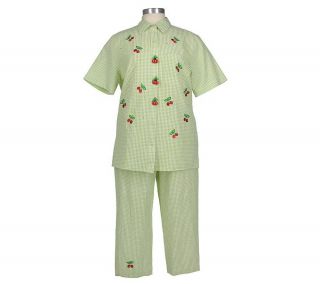 Quacker Factory Embroidered Gingham Shirt and Capri Pants —