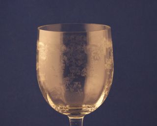  Era Set 4 Crystal Wine Glass Stems Floral Etch C 1930