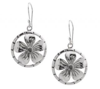 Artisan Crafted Sterling Round Flower Dangle Earrings —