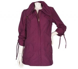 Dennis Basso Crinkle Nylon Jacket with Zip Front and Ruching Detail 