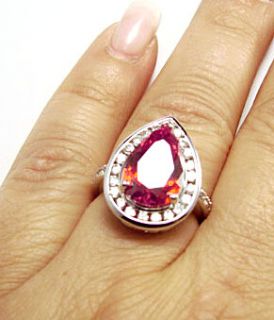  Silver Genuine White Topaz and Lab Created Ruby Ring Size 7
