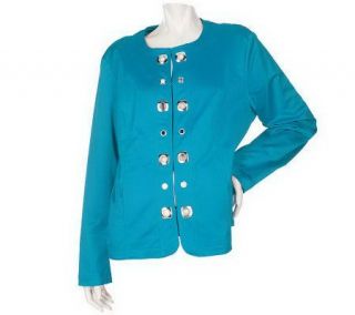 Susan Graver Cotton Sateen Jacket with Hook and Eye Closures