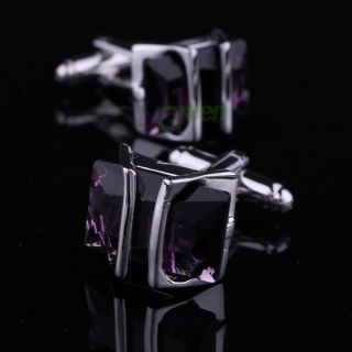 Elegant Mens Cufflinks Purple Crystal Cuff Links High Quality