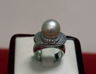 white gold south sea large cultured pearl and diamond ring