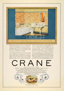 1925 Ad Crane Chicago Bathroom Fixture Sink Tub Toilet Porcelain Home