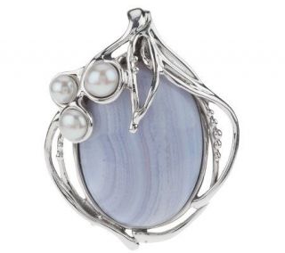 Hagit Gorali Sterling Blue Lace Agate & Cultured Pearl Pendant
