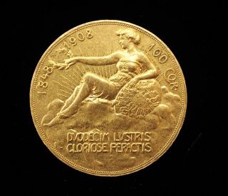 1848 1908 100 Coronas Austria Gold Coin 60th Anniversary of Reign Free