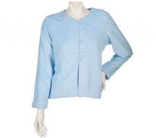 Stan Herman Textured Button Down Bed Jacket w/ Scalloped Edges