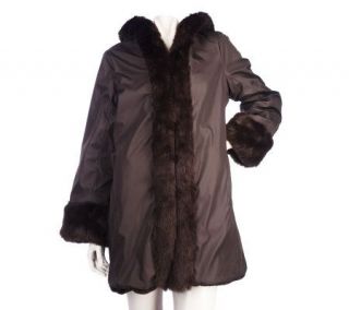 Dennis Basso Water Resistant Reversible to Faux Fur Hooded Coat 