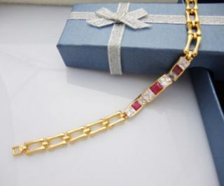 24K Gold Plated Red Ruby CZ Tennis Bracelet Jewelry 7
