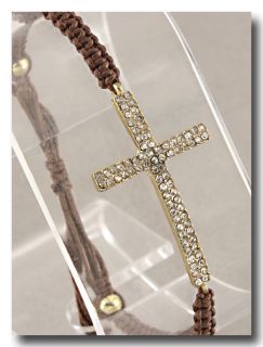  Cross Bracelet BROWN Rhinestone Cross Shamballa Chinese Rope Bracelet