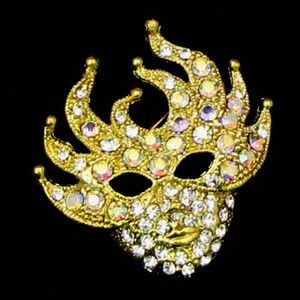 Rhinestone Crystal Venetian Mask Brooch Pin Wedding 15