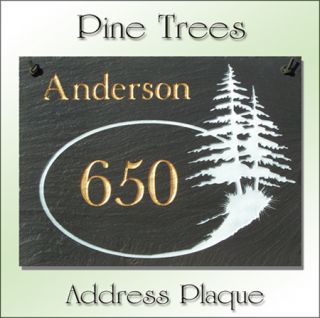 New Personalized Pine Trees Natural Slate Address Sign