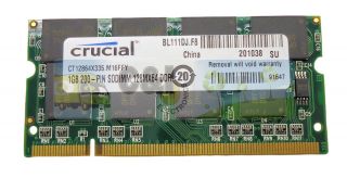 Crucial 1GB RAM PC2700 DDR 333 Non ECC Laptop Memory 200 Pin So DIMM