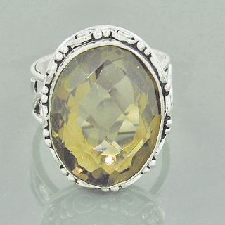 Smoky Quartz Gemstone 925 Sterling Silver Plated Solitaire Ring