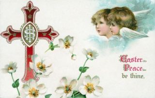 Bennett Angels Easter Cross Repro Greeting Card frm Vtg Image