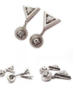 Genuine Diamond Cufflnks Triangle & Circle Motif Solid Platinum