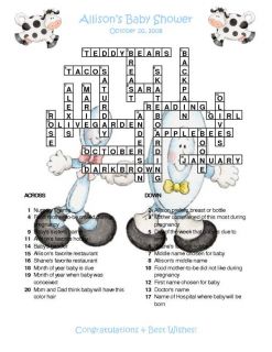Crossword Puzzles on Nursery Rhyme Custom Crossword Baby Shower Puzzles