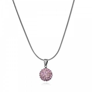 Fashion Jewelry Pink Pave Crystal Ball Pendant Necklace