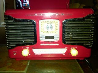 RED RETRO TEAC AM/FM CLOCK RADIO STEREO w CD 50s CHEVY DASH STYLE