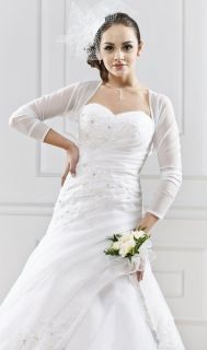 Long Sleeved Sheer Stretch Tulle Chiffon Bridal Bolero/Cover Up White