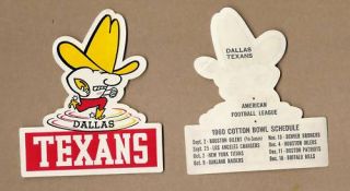 1960 Dallas Texans Football Schedule Decal RARE