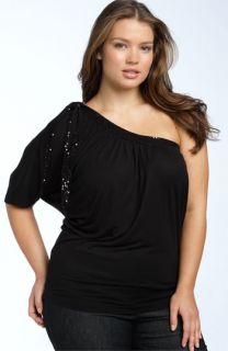 Kische Sequin Trim One Shoulder Top (Plus)