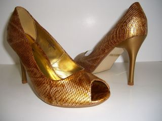 Damita K Gold Snake Peep Toe Womens Shoes Pumps Size 7