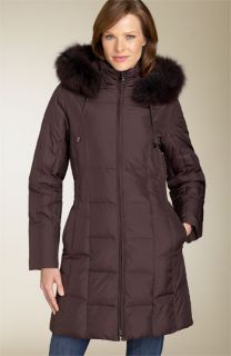 London Fog Quilted Coat with Fox Fur Trim