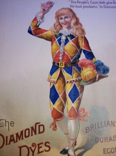 RARE 1880 Diamond Dyes Advertising Litho Poster Jester
