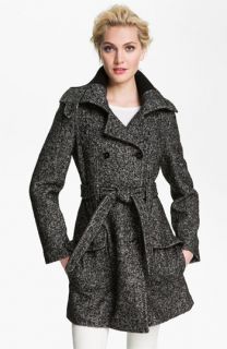 Calvin Klein Knit Collar Double Breasted Wool Blend Trench