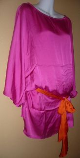 Cupio Hot Pink Belted Kimono tunic top sz L, NWT