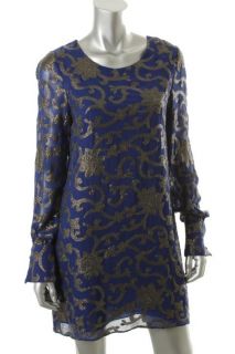 Dallin Chase New Blue Sequined Georgette Long Sleeve Cocktail Evening