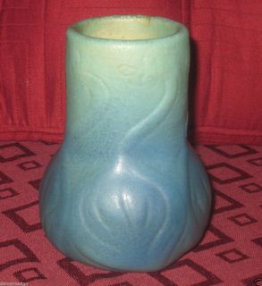 1920s VAN BRIGGLE Art Pottery Leaves Violets Vase 645 STICKLEY ERA
