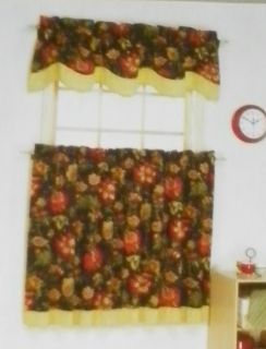 Tasmand Black Gold Floral Curtain Set Valance 16 Tier Pair 36 NIP Free