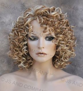 Human Hair Blend Wig Curly Pale Blonde and Strawberry Blonde Mix Heat