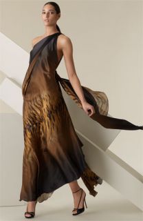 Roberto Cavalli Dégradé Tiger Print Silk One Shoulder Gown