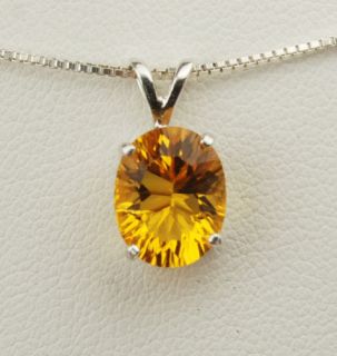 Citrine 10x8 Oval Concave Cut Pendant Necklace Sterling Silver