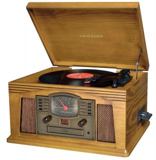 Crosley Lancaster Turntable Record Player CR42, CD Radio Cassette, Oak